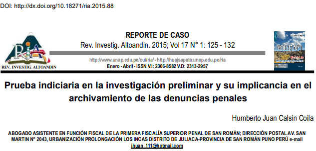 Prueba indiciaria en la investigación preliminar y su implicancia en el archivamiento de las denuncias penales